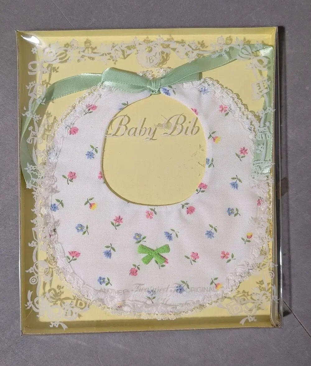 Vtg Pastel Floral Baby Bib New In Packaging Lace Trim Trim Bow 1990s Cottagecore